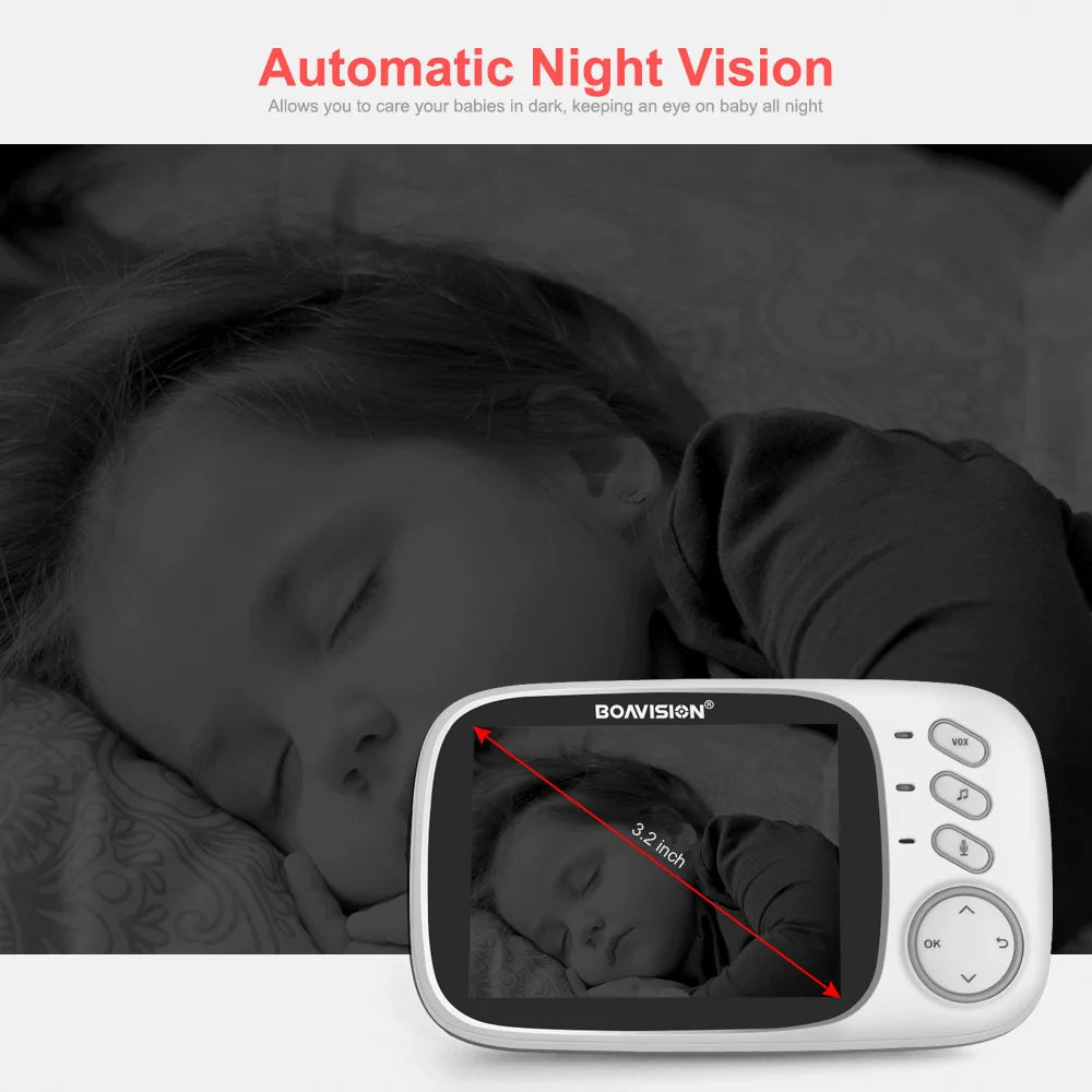Baby Monitor 2.4G Wireless Video with 3.2" LCD, 2-Way Audio, Night Vision