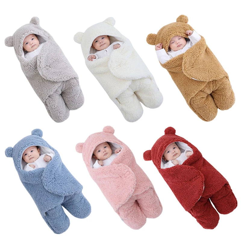 Cute Newborn Blankets Plush Swaddle Wrap Ultra-Soft Fluffy Fleece