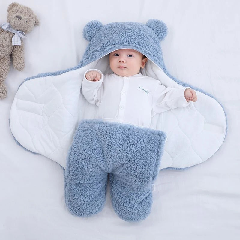 Cute Newborn Blankets Plush Swaddle Wrap Ultra-Soft Fluffy Fleece