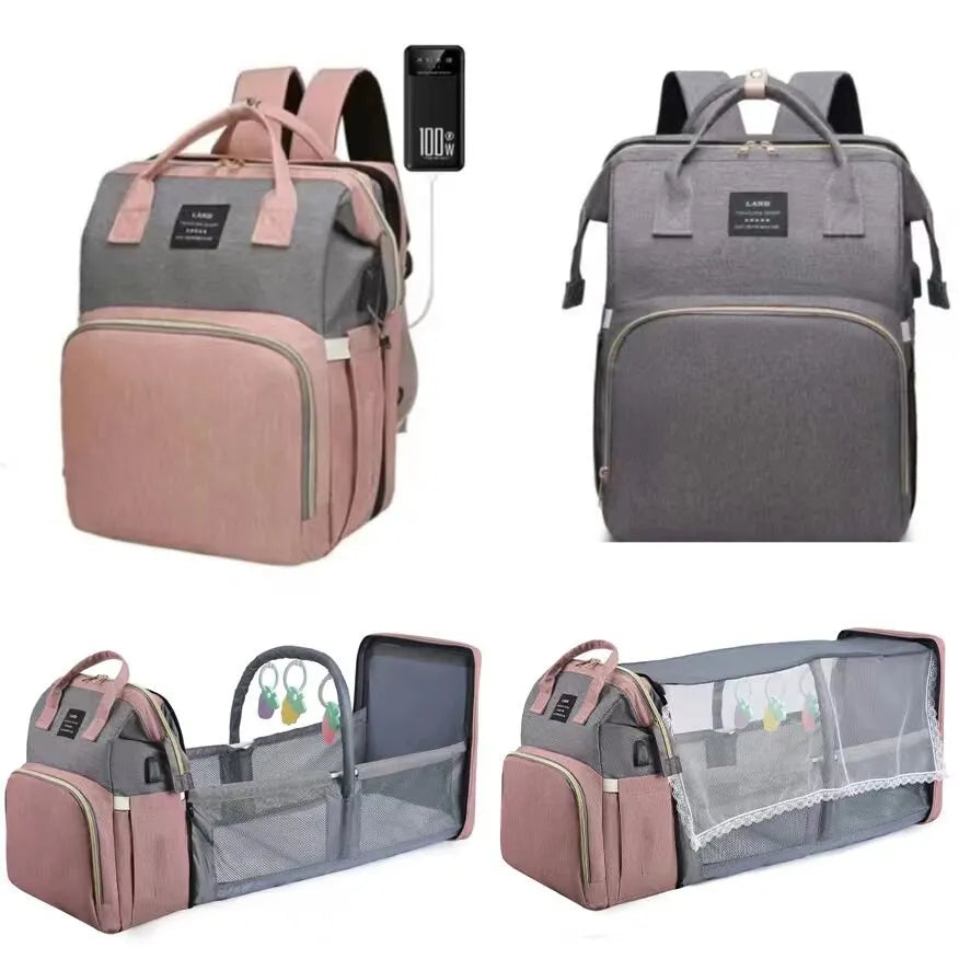 Portable Diaper Bag with Built-In Crib - Waterproof, Large Capacity